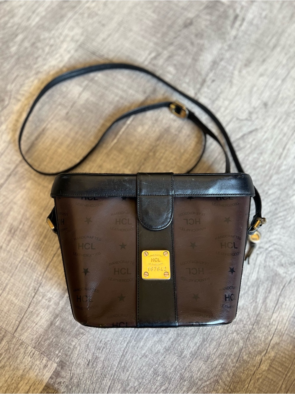Rare Vintage HCL Handcrafted Leathergoods Monogram Crossbody Shoulder Bag